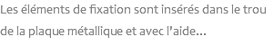 Les éléments de fixation sont insérés dans le trou de la plaque métallique et avec l'aide...